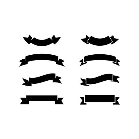 Set of black ribbons banners on white backgroundのイラスト素材