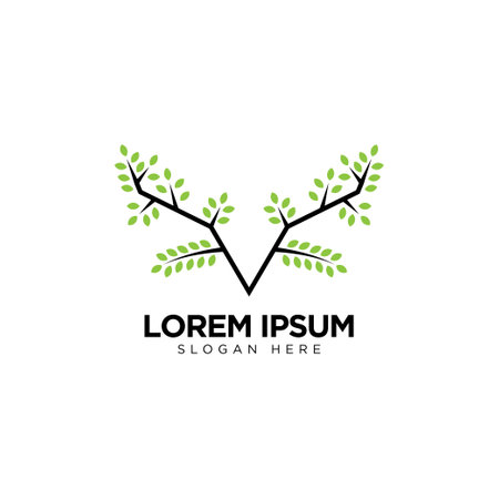 Deer Leaf Logo Design, Animal Logo Templateのイラスト素材