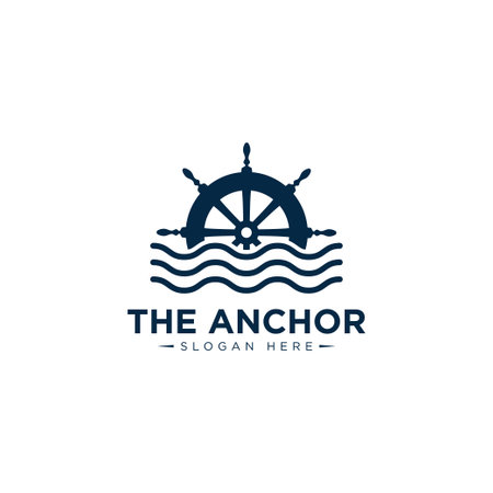 marine retro emblems logo with anchor rope and ship wheel, anchor logo - vectorのイラスト素材