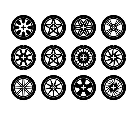 Tire and Wheels Vector Collection Setのイラスト素材