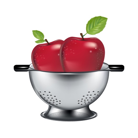 two apples in steel drainer isolated on whiteのイラスト素材