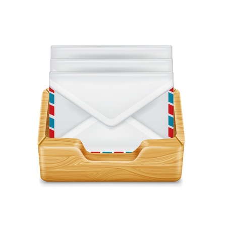 envelopes in container/wooden drawer isolated on whiteのイラスト素材