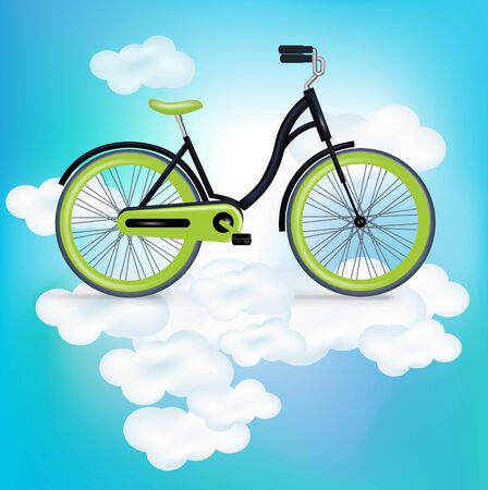 bycicle riding on clouds illustrationのイラスト素材