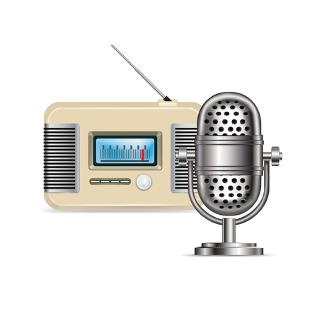 retro radio and microphone isolated on whiteのイラスト素材