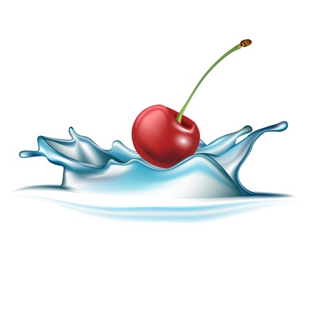 cherry falling in water splash isolated on whiteのイラスト素材