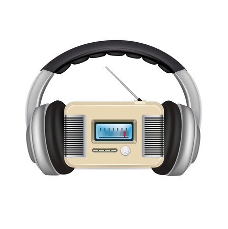 headphones and radio isolated on white backgroundのイラスト素材