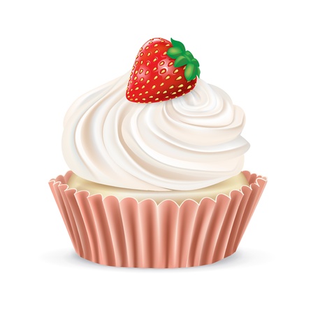 cupcake with strawberry isolated on whiteのイラスト素材