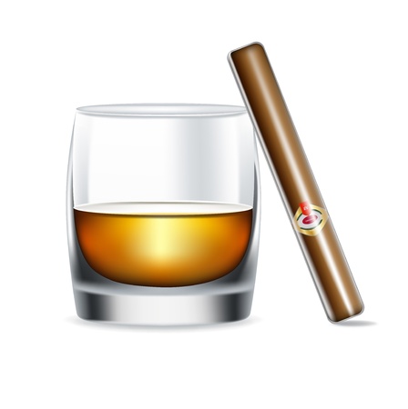 whiskey glass and cigar isolated on whiteのイラスト素材
