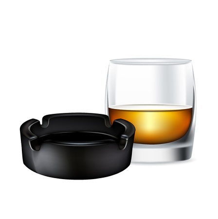 whiskey glass and ashtray isolated on whiteのイラスト素材