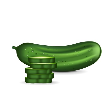 cucumber with slices isolated on white backgroundのイラスト素材
