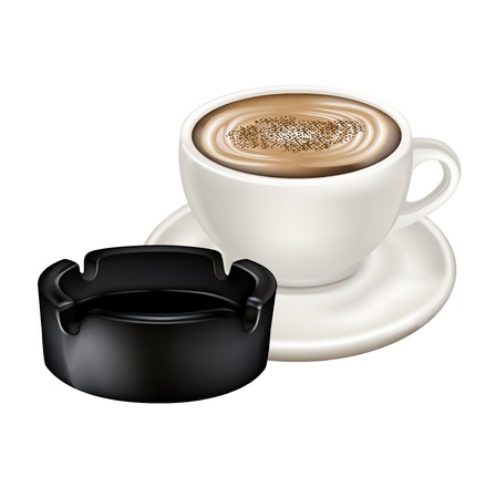 coffee cup and ashtray isolated on whiteのイラスト素材