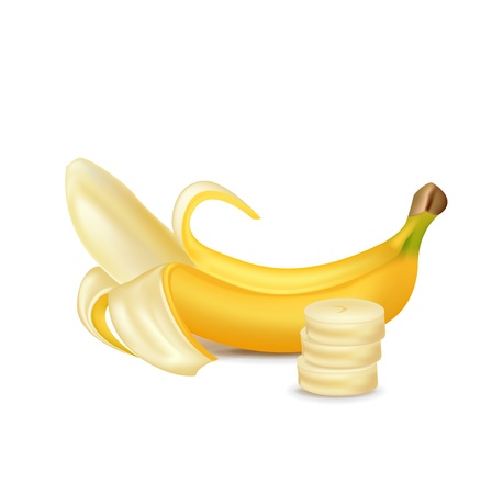 peeled banana and slices isolated on whiteのイラスト素材