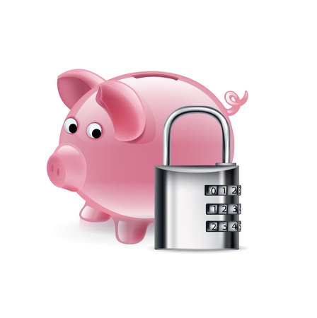 piggy bank with lock icon isolated on white backgroundのイラスト素材