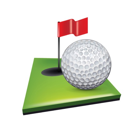 golf club and ball on lawn isolated on whiteのイラスト素材