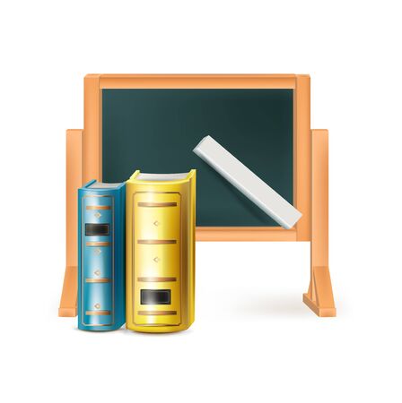 blackboard and books isolated on white backgroundのイラスト素材