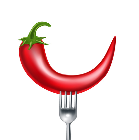 hot pepper in fork isolated on white backgroundのイラスト素材