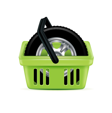 tire/wheel in shopping basket isolated on white backgroundのイラスト素材