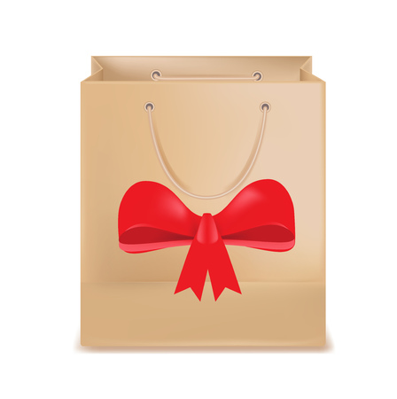 shopping bag and red bow isolated on white backgroundのイラスト素材