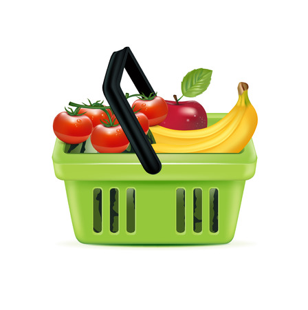 shopping basket and groceries isolated on whiteのイラスト素材