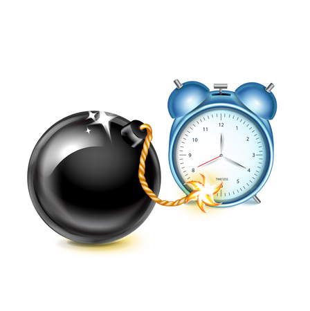 exploding bomb with timing clock isolated on whiteのイラスト素材