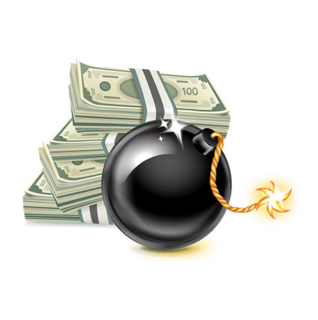 stock of money and exploding bomb isolated on whiteのイラスト素材