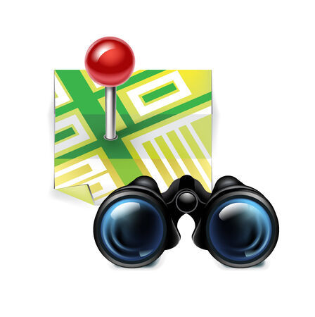 binoculars with map and pin isolated on whiteのイラスト素材