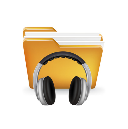 folder and headphones isolated on white backgroundのイラスト素材