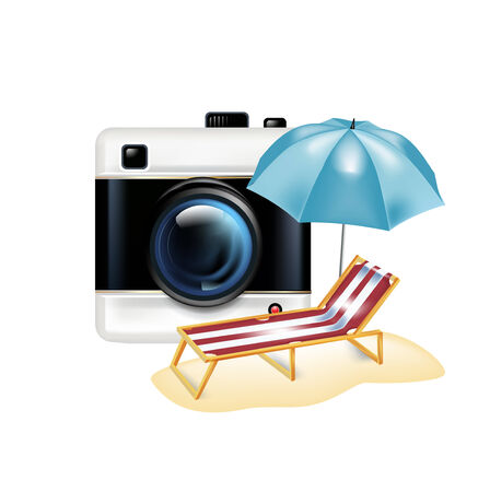 retro camera and vacation icon isolated on whiteのイラスト素材