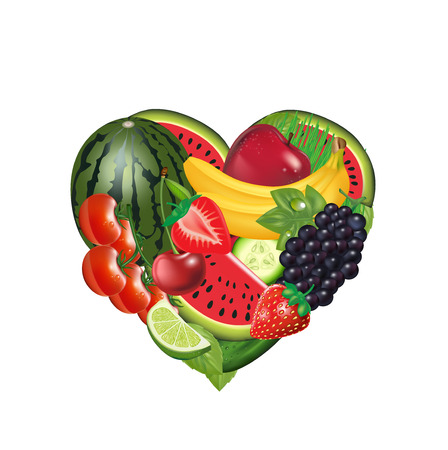 vegetables and fruits heart shape isolated on white backgroundのイラスト素材