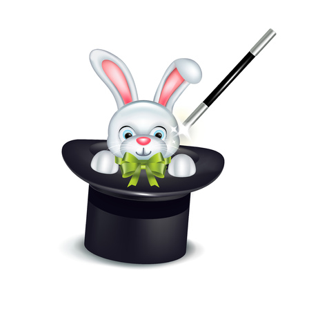 bunny coming out of magician hat isolated on whiteのイラスト素材
