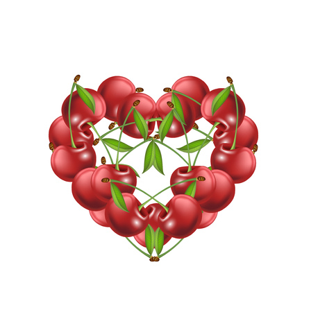 cherry heart shape isolated on white backgroundのイラスト素材