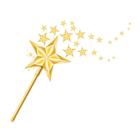 magic golden wand with traces of stars isolated on white backgroundのイラスト素材