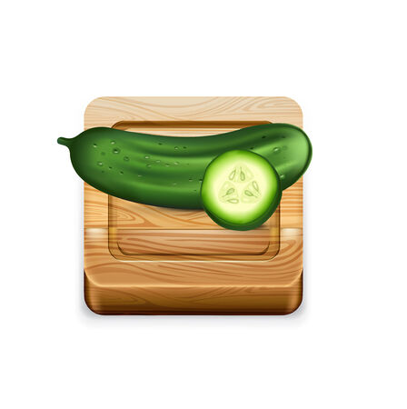 cucumber on wooden kitchen cutting board isolatedのイラスト素材