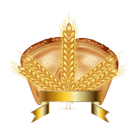 whole grains and bread with golden ribbon isolatedのイラスト素材