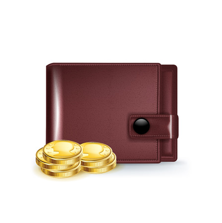 leather wallet with golden coins isolated on white backgroundのイラスト素材