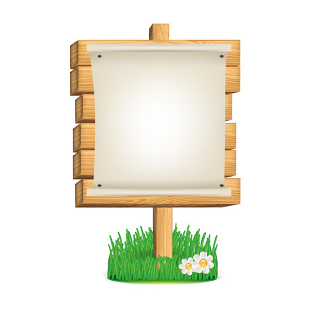 paper sign on wooden pieces with grass isolatedのイラスト素材