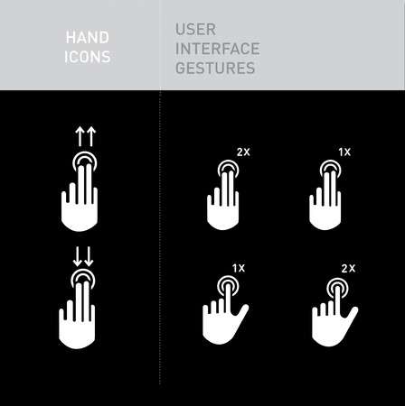 hand icons with user interface gestures on black; scrolling up and down; tappingのイラスト素材