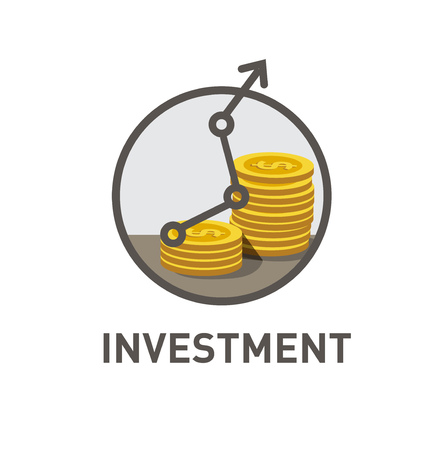 finance icons series; stacks of golden coins and arrow icon isolated on white backgroundのイラスト素材