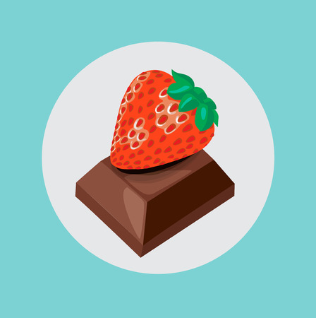 chocolate piece with strawberry fruit on top flat designのイラスト素材