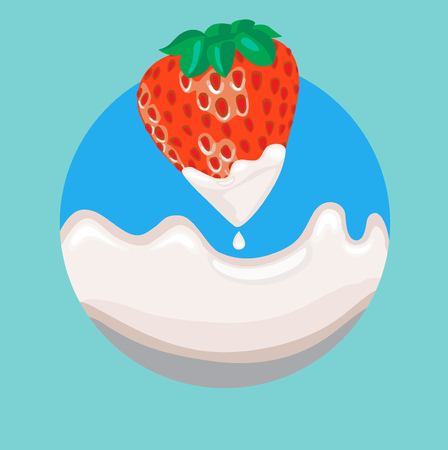 strawberry dipped in cream with splash flat iconのイラスト素材