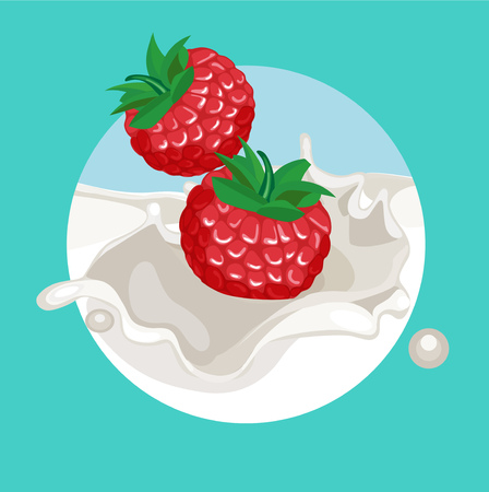 two berries falling in cream splash flat designのイラスト素材