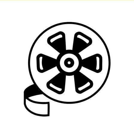 movie reel line icon vector black and white のイラスト素材
