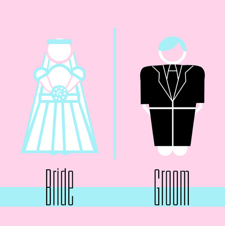 bride and groom icon on pale pink backgroundのイラスト素材