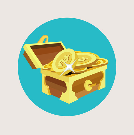 treasure chest with golden coins flat icon designのイラスト素材