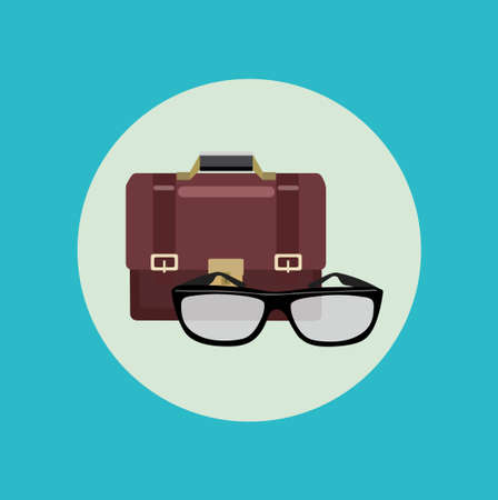 glasses and business briefcase flat icon designのイラスト素材