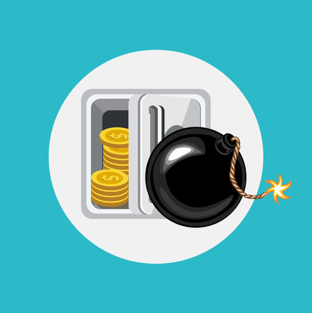 exploding bomb and bank safe flat design vectorのイラスト素材