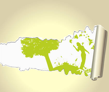 ripped paper displaying a green landscapeのイラスト素材