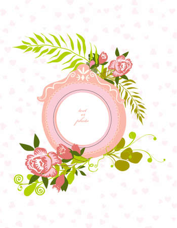 vintage flourish frame isolated over a pastel pink  heart backgroundのイラスト素材