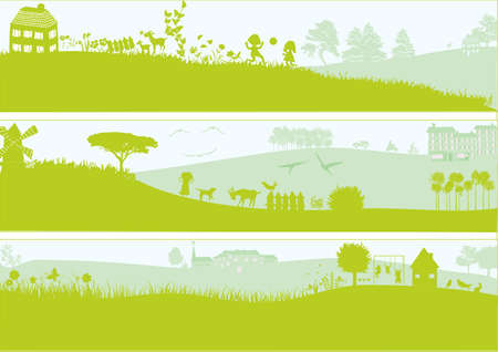 3 green landscapeのイラスト素材