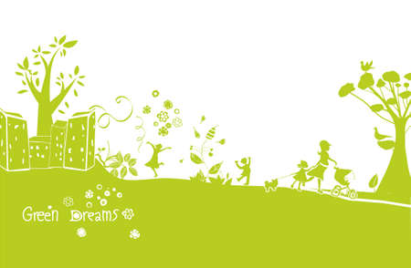 green dreams, a happy green landscape backgroundのイラスト素材